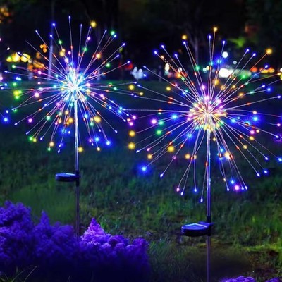 2X 400 LED Outdoor Solar Power Firework Stake Light Starburst Lamp Garden Lights