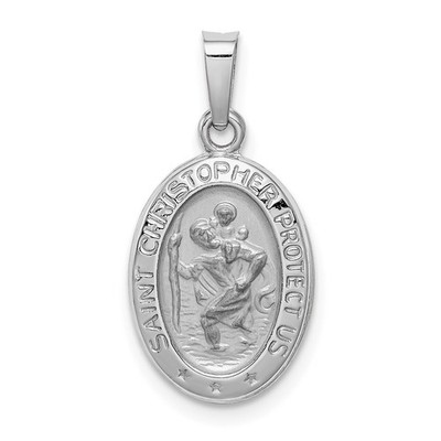 14k White Gold Polished and Satin Solid Saint Christopher Medal Charm Pendant