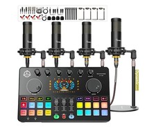 Podcast Equipment Bundle for 4, Audio Interface with 4 Dynamic Microphone, 4 ...