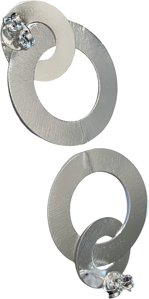 Pendientes colgantes Sheila Fajl Anna enchapados en plata cepillada doble aro círculo NUEVO Foto 4 de 4