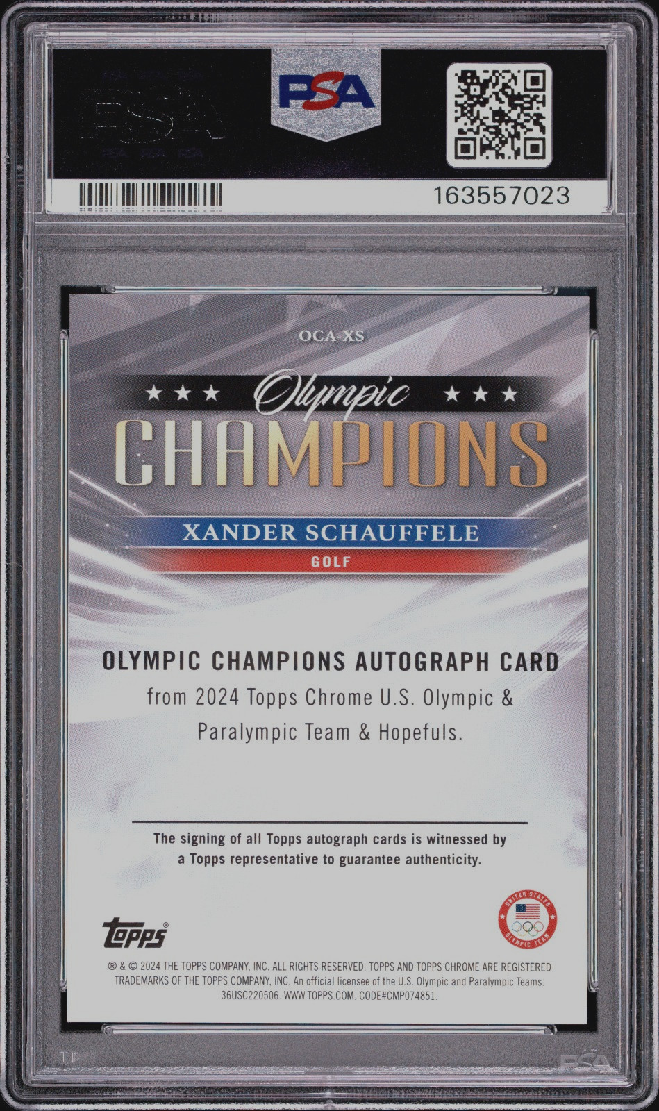 2024 Topps Chrome Olympics Xander Schauffele Olympic Champions Auto /99 PSA 9 view 2