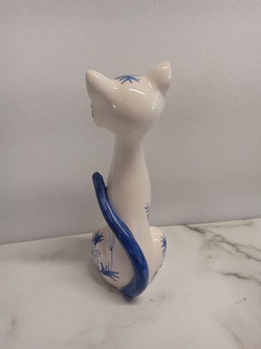 Vintage Blue White Ceramic Cat Figurine Made in Japan 8" SEE Description Chigger - Picture 8 of 11