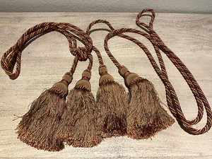 Gold Burgundy Red TASSELS 7” Tassel Curtain Tieback Twisted Rope Pair Set of 2