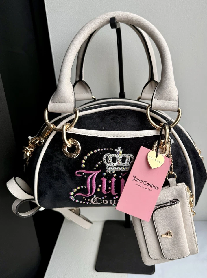 Cartera Juicy Couture Dreamy Juicy negra blanca nueva con etiquetas | Precio de venta sugerido por el fabricante $99 | Corona de diamantes de imitación Foto 4 de 4