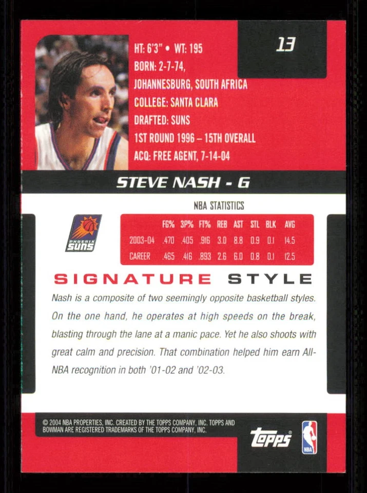 2004-05 Bowman Signature Edition #13 Steve Nash HOF Basketball SUNS NM-MT - Image 2 of 3