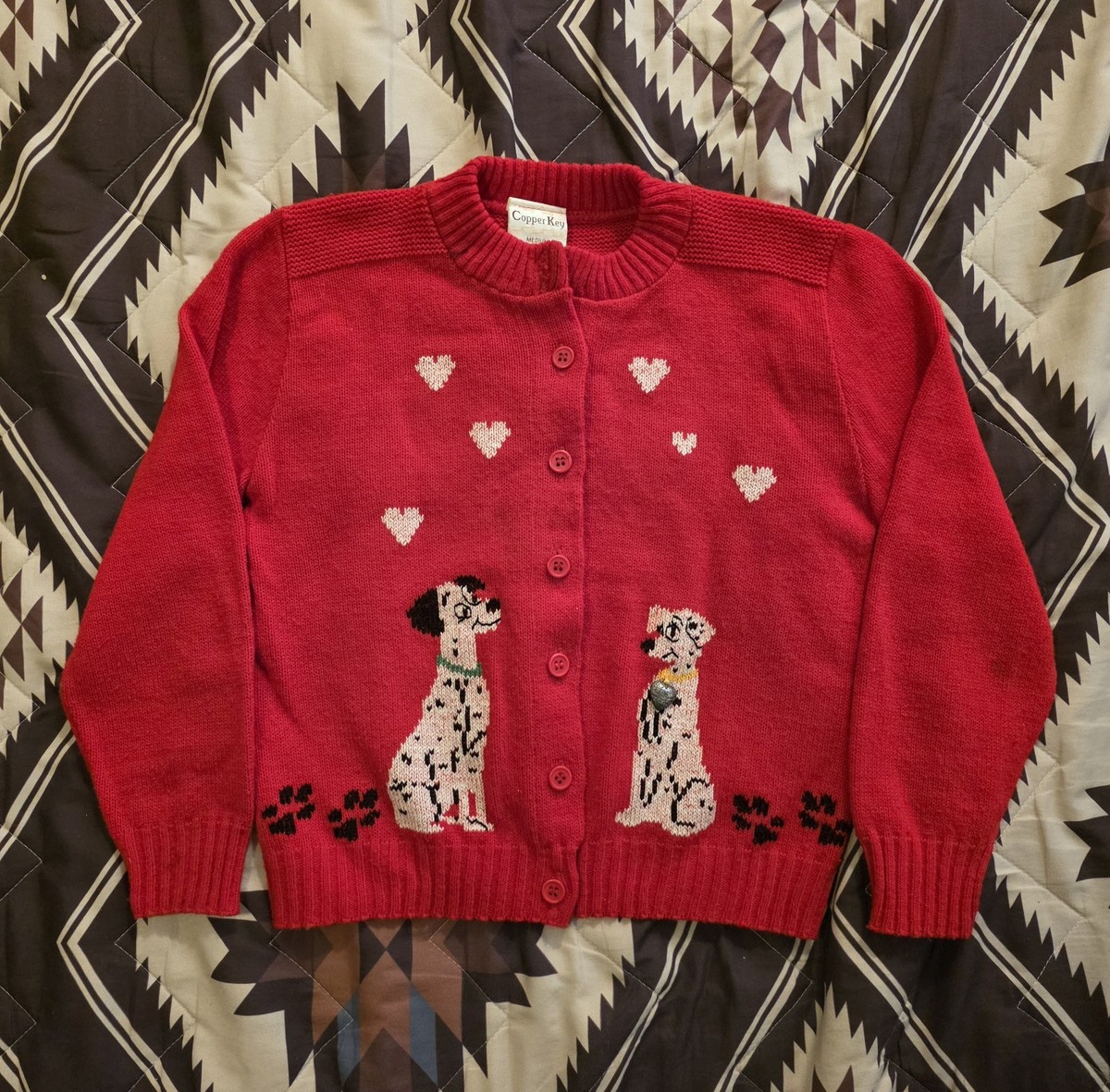 トップス Ordinary People Dog Jacquard Cardigan Vintage 80's Copper Key Cardigan Sweater Dalmatian Dogs Knit