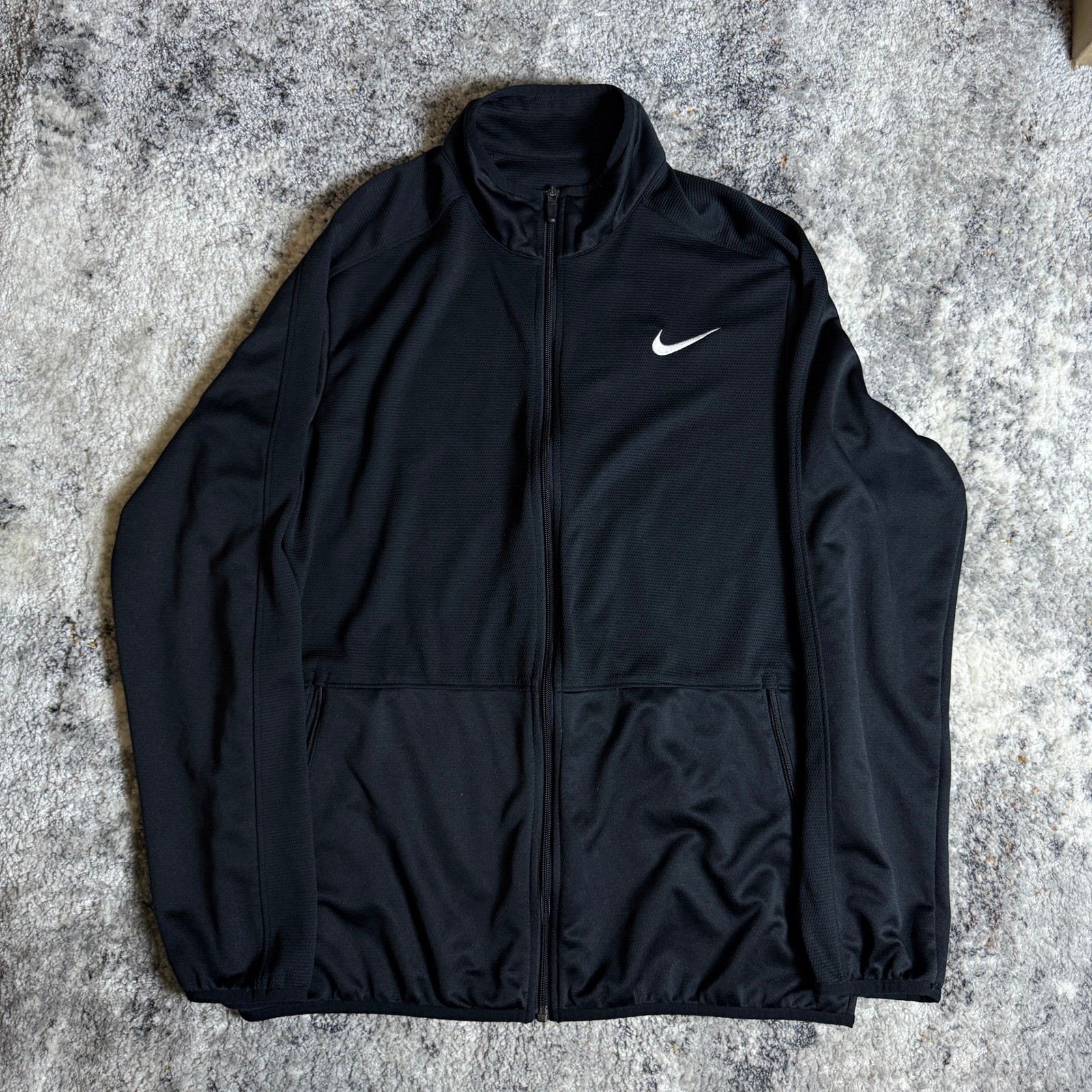 Nike Dri-FIT Mens Full Zip Track Jacket Black Mock Neck Swoosh Training Large