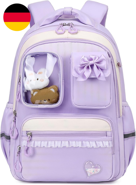 Amythe Schultasche MäDchen Rucksack Kinder 1. - 5. Klasse, Lila | Atmungsaktiv U-image