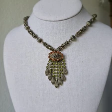 Vintage Alice Caviness Necklace Jeweled Rhinestone Pendant Filigree Tassel