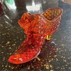 Fenton Amberina Hobnail Cat Face Glass Shoe Cadmium Glow!