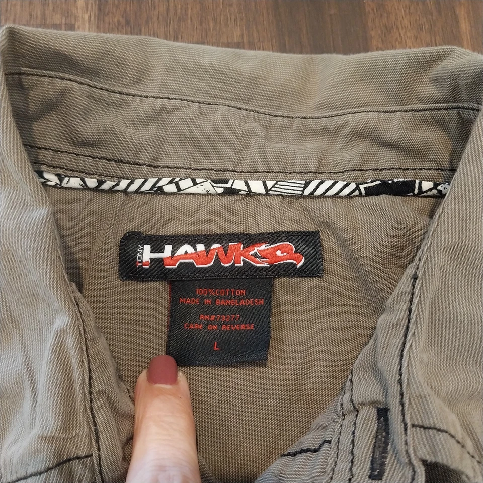 Camisa Tony Hawk Para Hombre Grande Verde Oliva 100% Algodón Cuello Abotonado Corta Slv Foto 4 de 4