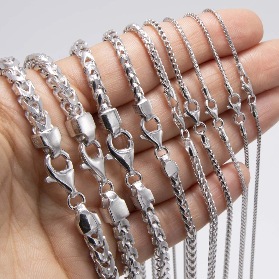 Cadena Franco Rodio Plata de Ley Sólida 925 Italia Todos los Tamaños Foto 3 de 4