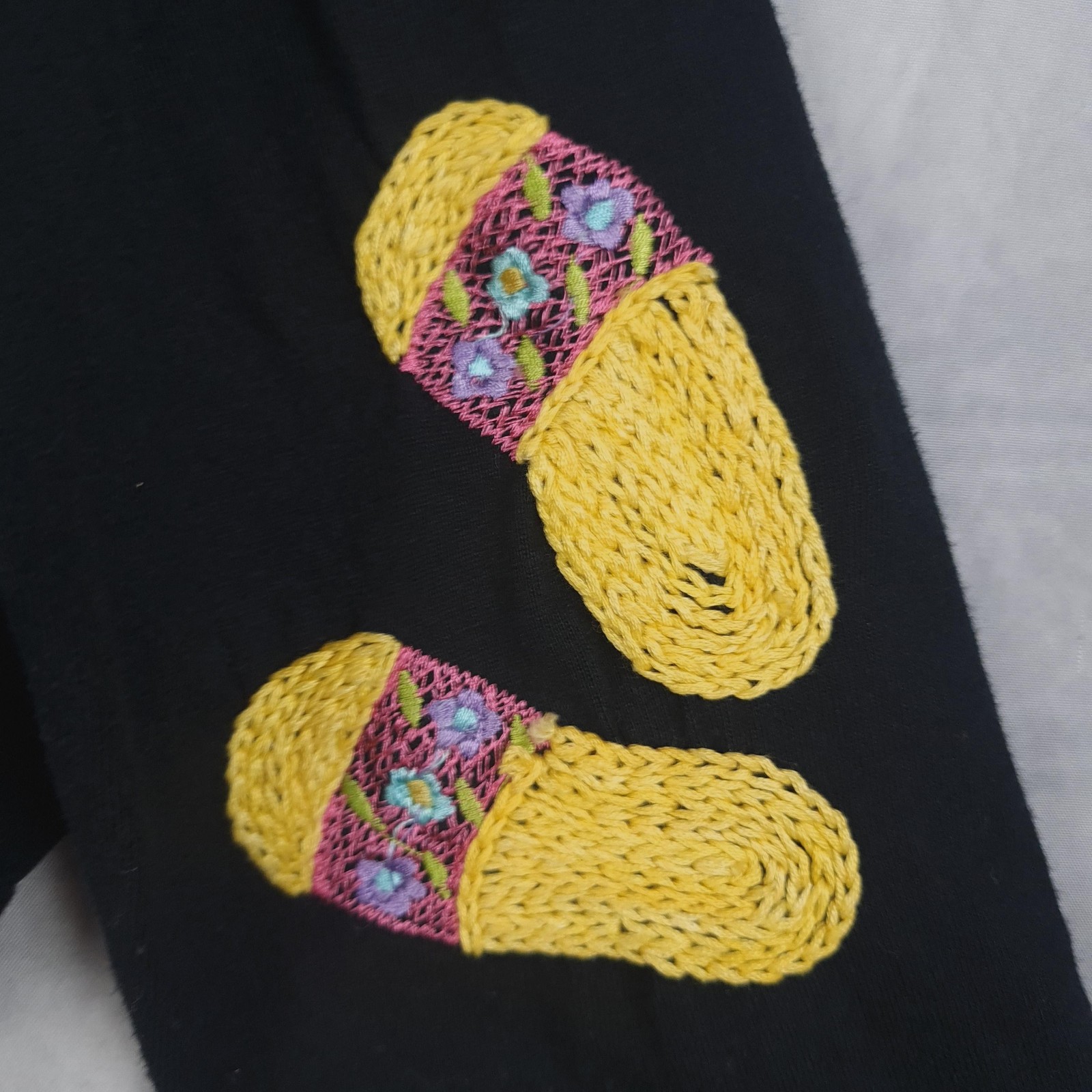 Michael Simon Lite Cardigan Womens Medium Black Flip Flop Embroidered Cotton