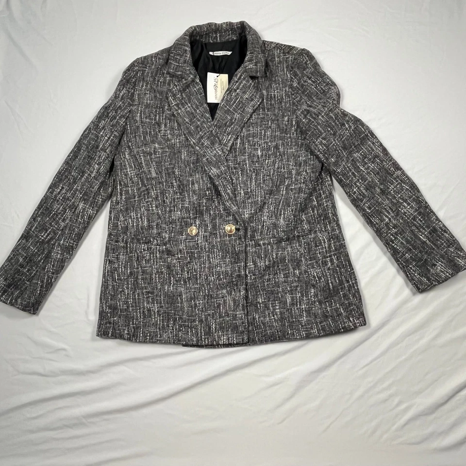 Cherry Cloth Tweed Blazer Womens M Gray Poly Single Breasted Business Jacket NWT - Image 2 of 4