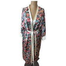 Vintage Victoria Secret Gold Label Floral Satin Robe Size One Size Fits Most