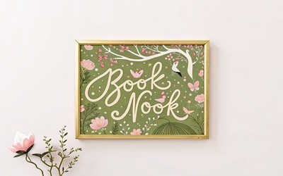 Buchecke Cottagecore Text Zitat bunt Wand Blumen Bibliothek Leseecke Bo