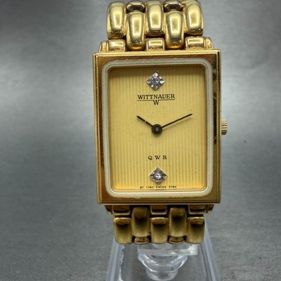 Wittnauer QWR Tank Watch Men 23mm Gold Dial Gold Tone Rectangle New Battery KLT