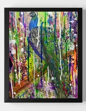 GUAJARDO Original Expressionism Peacock Bird 12X16 Canvas Signed Art