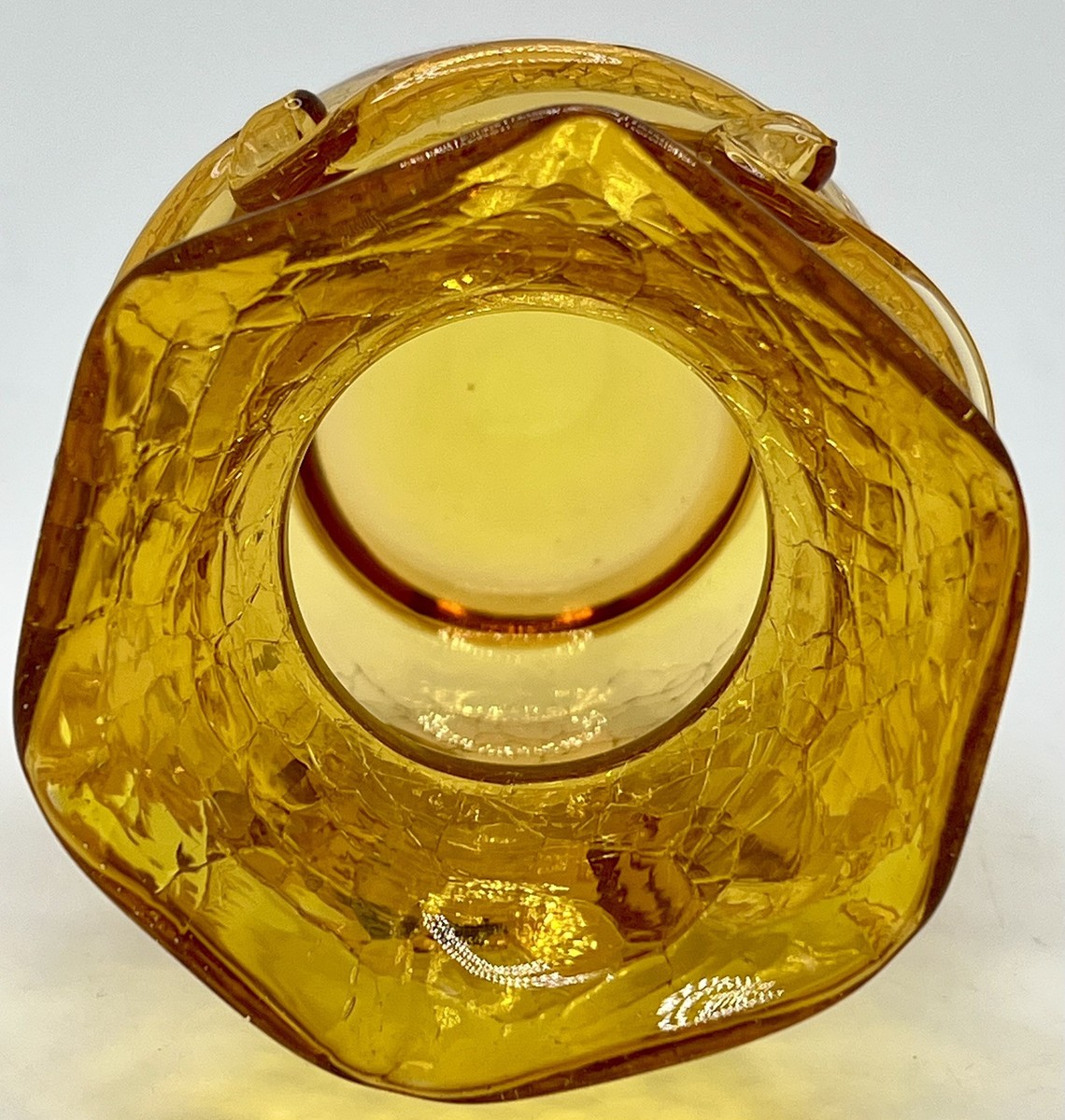 Vintage KANAWHA Crackle art Glass VASE w/ Applied Ruffle Yellow | eBay