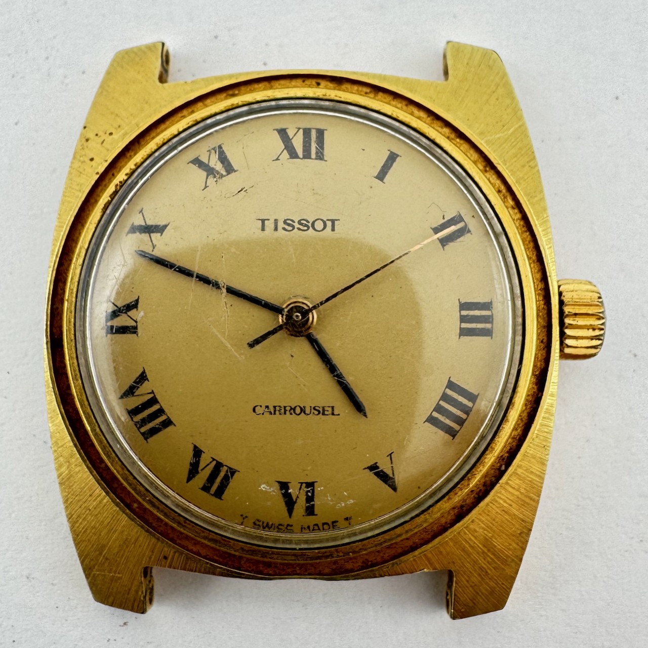 Vintage Tissot Carousel Roman Men's Mechanical Wristwatch Swiss Gold Tone