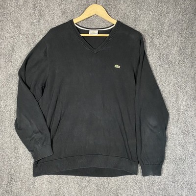 Lacoste V Neck Sweater Mens Size 7 / XL Faded Black Cotton Soft Pullover Gator