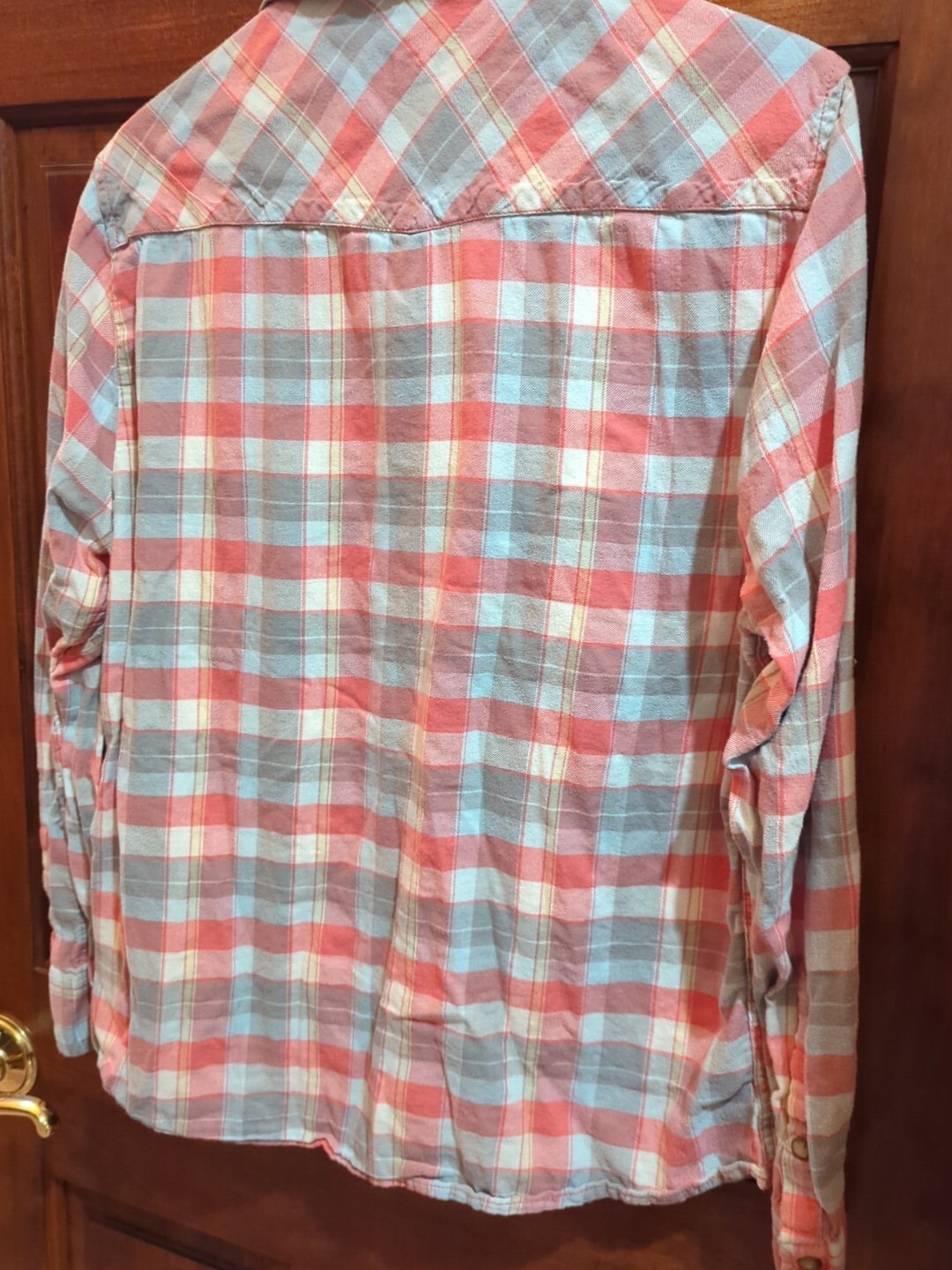 BEA Jachs Girlfriend Button Down Long Sleeve Flannel Shirt Red Blue White Plaid