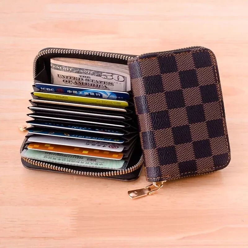 Mens Womens Leather Wallet Credit Card Holder RFID Blocking Zipper