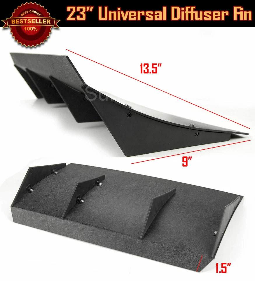 Parachoques trasero universal negro ABS de 23" x 9" 4 aletas aleta difusora curva para Dodge Foto 3 de 3