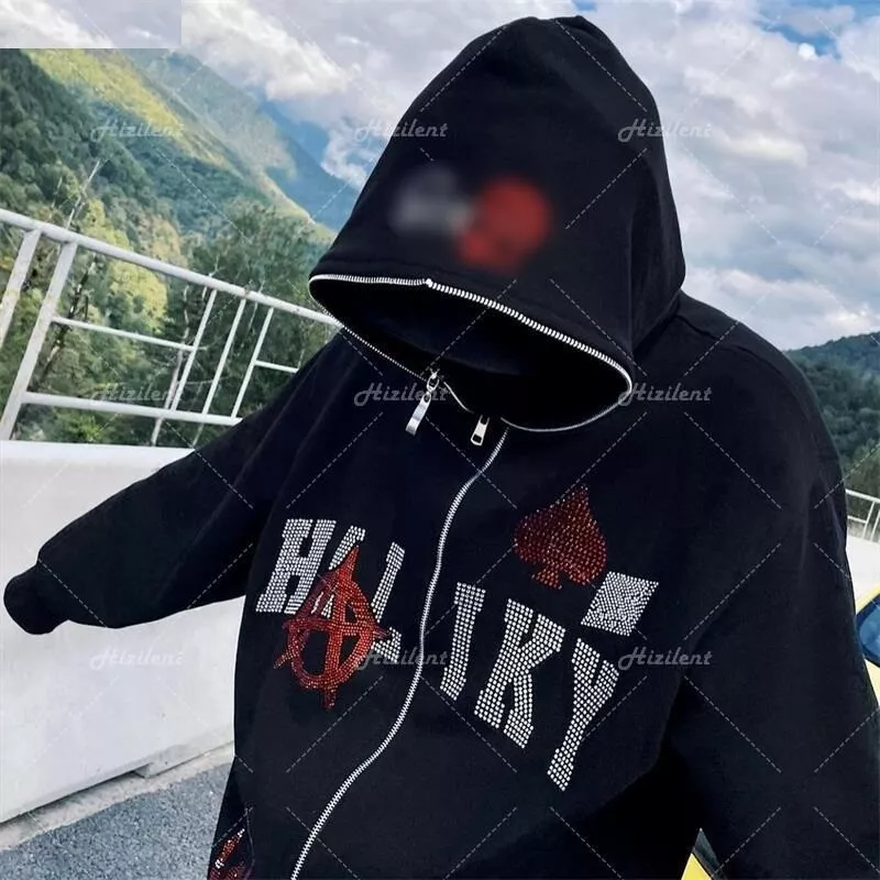 New Fashion Luxury Bear Rhinestones Hoodie Men Black White Blue