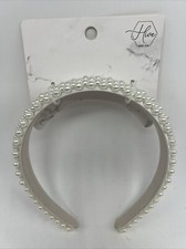 Hive and Co. Faux Elegant Classy White Pearl Headband Beige Cocktail Party NYE