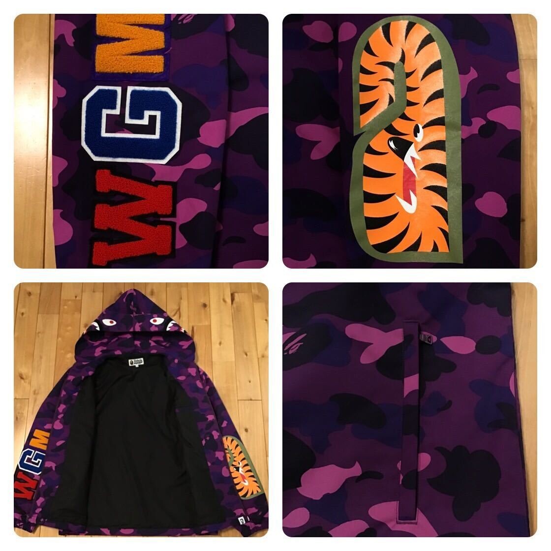BAPE Purple camo shark zip hoodie jacket A Bathing Ape Size M | eBay