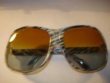 Vintage Huge Striped Blue Clear Brown-Clear Plastic Lens Sunglasses 1980's