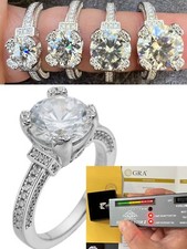 Real VVS D Color Moissanite Engagement Promise Ring 925 Silver 1.2-4.2ct Sz 4-10