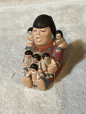 Whitefeather Studios USA Pottery Story Telling Woman And Children Native Nana