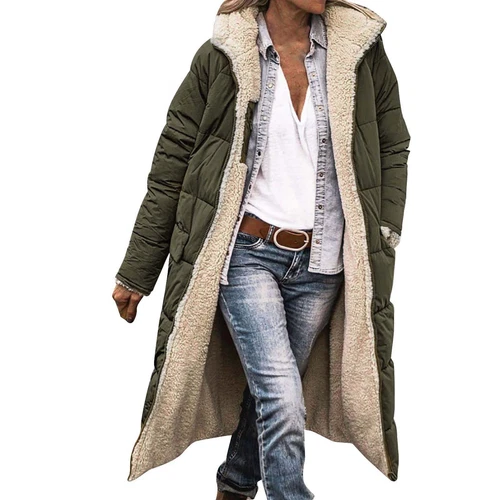 Women Winter Long Parka Quilted Knee Coat Hooded Ladies Warm Padded Jacket - Bild 38 von 45