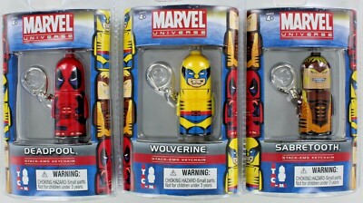 Full Set 3 MARVEL Stack Em Keychains - Wolverine, Sabretooth, Deadpool - Retired