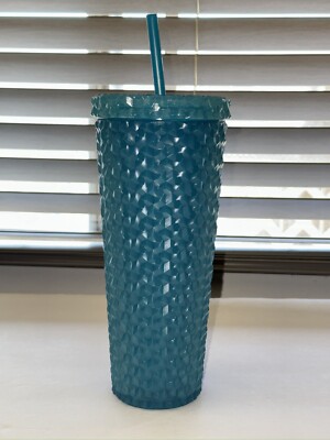 Mainstays 26-Ounce Textured Tumbler with Straw, Matte/Teal Sachet