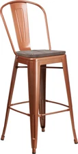 30" Industrial Style Copper Metal Bar Height Restaurant Stool with Wood Seat