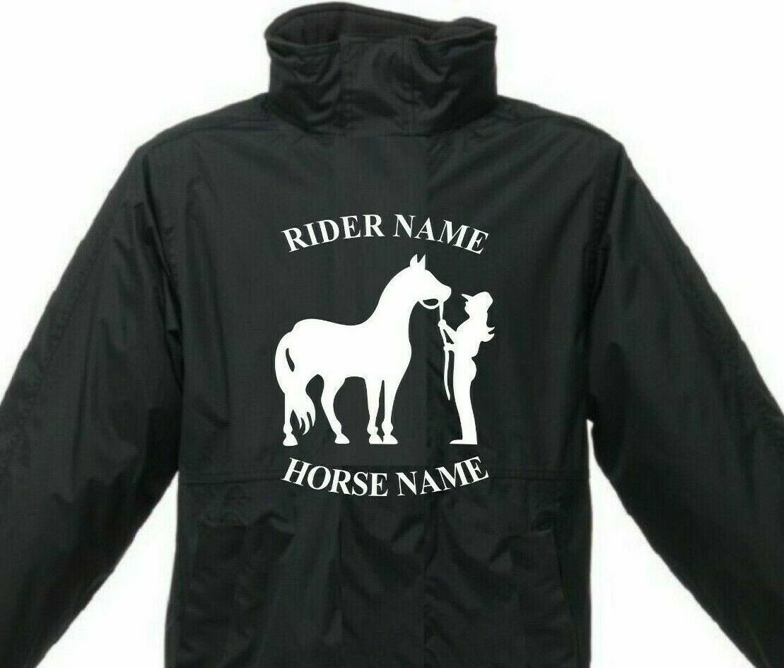 GIACCA IMPERMEABILE PERSONALIZZATA CAVALIERE CAVALLO DRESSAGE PONY COB CAPPOTTO PRESENTE