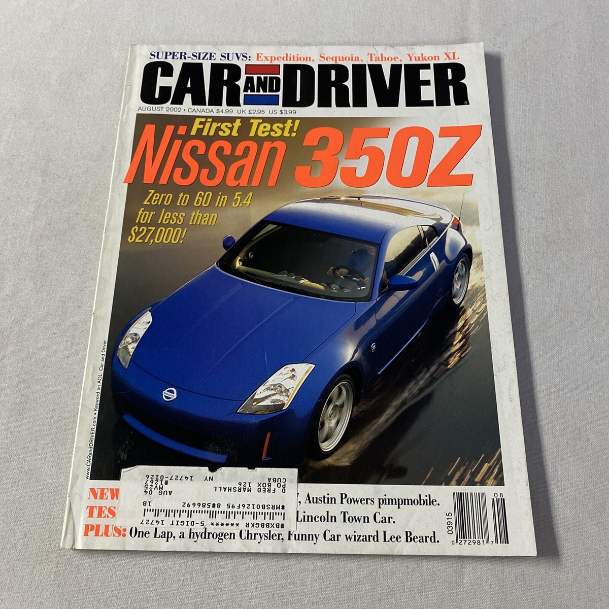 2002 August Car And Driver Magazine First Test Nissan 350Z