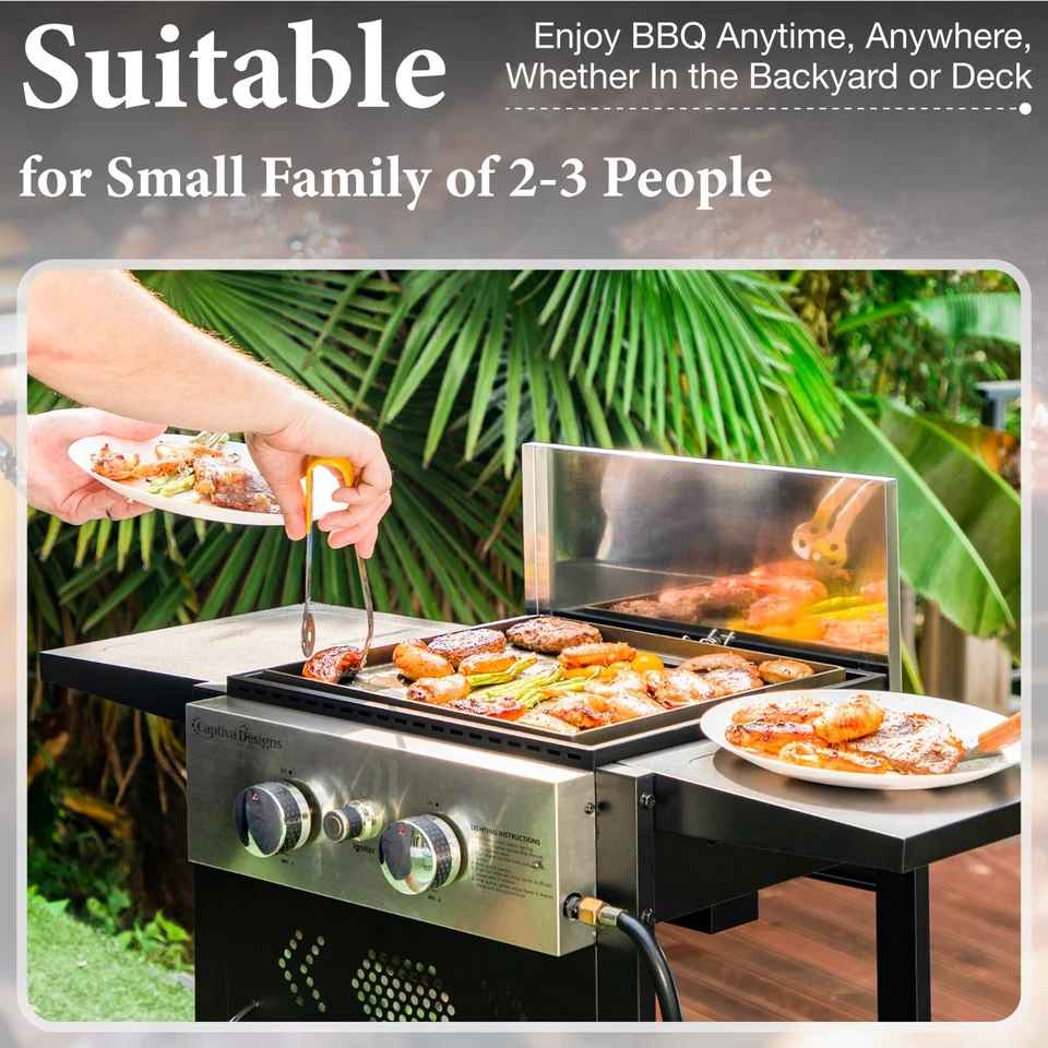 Propane Gas Grill Griddle Combo Flat Top 2-Burner BBQ Griller Outdoor Cooking - Image 4 of 4