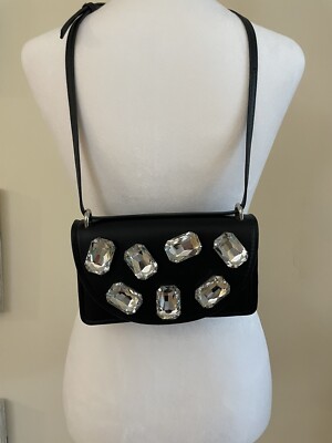 New Zara Black Crossbody Bag w/ Jewel Detail