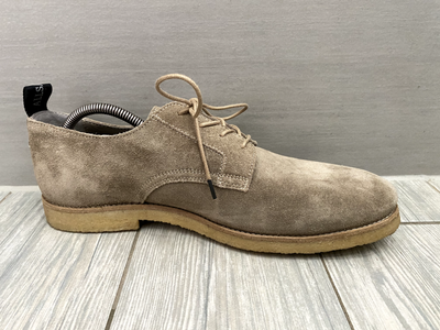 NEW ALLSAINTS LEIGH DERBY TAUPE SUEDE LEATHER SHOES, UK 11  display picture 1