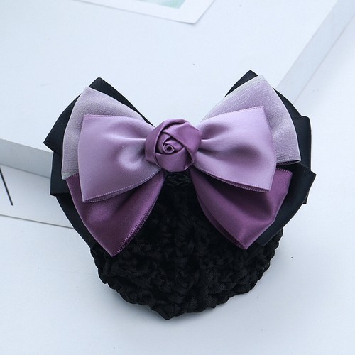 Women Satin Bow Barrette Double Bowknot Hair Net Hair Bun Barrette Hair Clip▱ - Picture 74 of 109