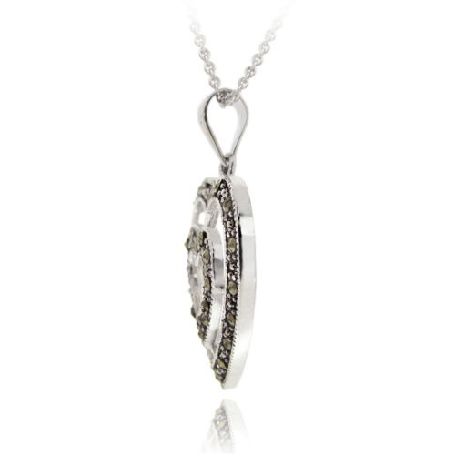 .925 Sterling Silver Marcasite Double Heart Pendant - Picture 2 of 3