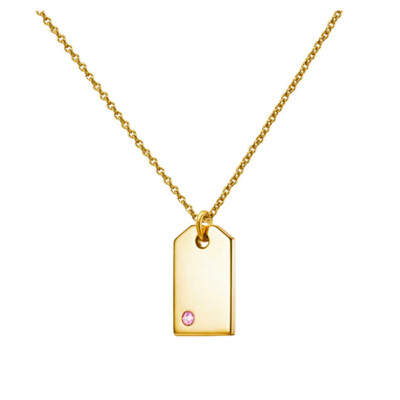 Personalized Birthstone Mini Dog Tag Necklace in Yellow gold plated Silver 