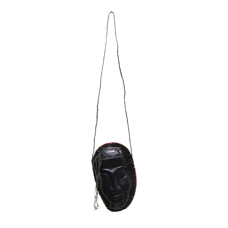 Bolso de Cuero Negro Genuino, Diseño de Máscara Hombres Mujeres Bandolera de Hombro Cartera Única Foto 4 de 4