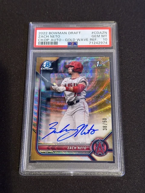 2022 Bowman Draft Chrome Zach Neto 1st Gold Wave Auto /50 PSA 10 Angels