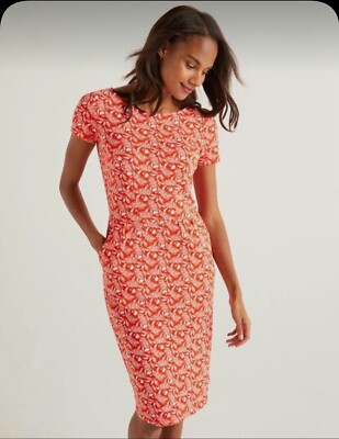 Boden Pheobe Jersey Dress Orange Sunset Jungle Bloom Size 8P Women's | eBay