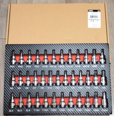 Sunex 37pc Master Bit Socket Set SAE & Metric Hex, Torx, etc w/Foam Tray #9737